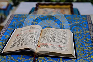 An open book with the text of the Orthodox Church, Bible, Psalter, Old Slavonic.