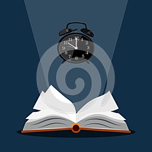 Open a book and time.Conceptual creation of knowledge takes time.Vector illustration