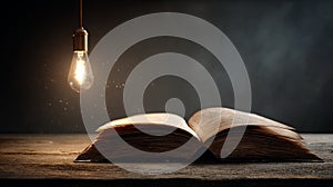 Open Book Under Hanging LightâSymbol of Knowledge, Study, and Enlightenment