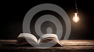 Open Book Under Hanging LightâSymbol of Knowledge, Study, and Enlightenment
