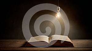 Open Book Under Hanging LightâSymbol of Knowledge, Study, and Enlightenment