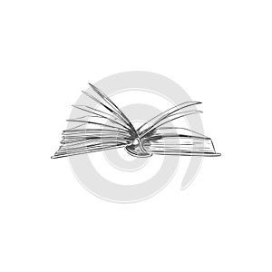 Open Book. Vector Hand drawn illustration in sketch style. Library, Books shop