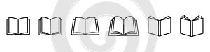 Open book vector icon. publish literature education library illustration. open reading logo. on white background