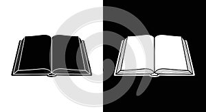 Open Book Vector Icon Set - Black and White Contrast