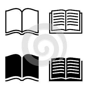 Open book vector icon set. magazine illustration sign collection.