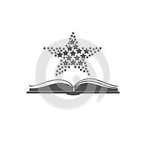 Open book vector icon with stars over it