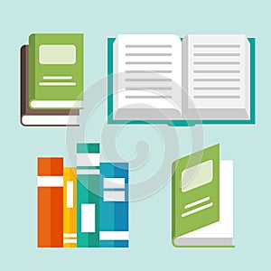Open book vector icons in a flat style. Study and knowledge. Library and education. Science and literature. Isolated