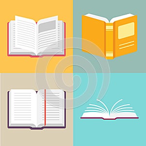 Open book vector icons in a flat style