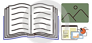 Open Book with Visual Content Displays and Data Representations