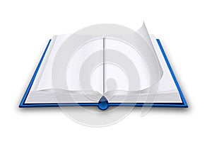 Open book with white pages. Perspective view. Single object isolated on a white background. Template or mockup for design