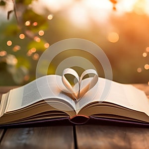 Open book on wooden table