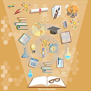 Open books and icons of education concept effective education photo