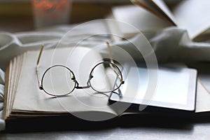 Books, Reading Glasses and E-Reader