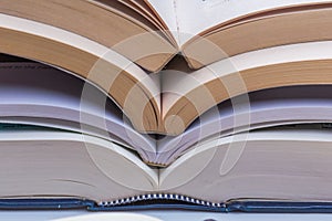 Open books stack close up
