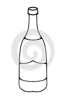 Open bottle of champagne. Glass container with sparkling wine. Doodle style. Celebrate a holiday