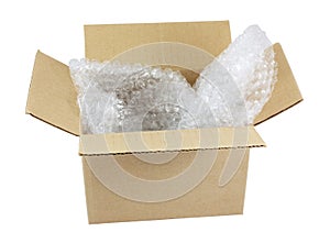 Open box with bubble wrap