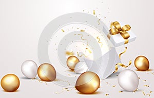 Open box with Gold confetti , isolated on transparent background