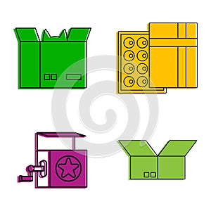 Open box icon set, color outline style