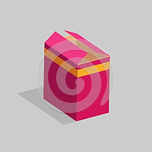 An open box of pink color with an orange ribbon . The concept of a holiday. Vector illustration.