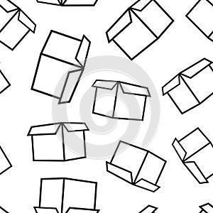 Open box shipping seamless pattern background. Business flat vector illustration. Open box delivery sign symbol pattern.