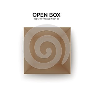 Open box top view. paper parcel. Realistic carton. Vector illustration isolated on white