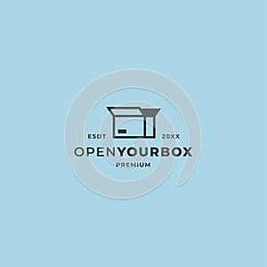 Open box and unpack logo concept with minimalist style for delivery and cargo company