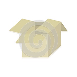 Open brown box on a white background. Delivery of parcels and packages, wrapping gifts.