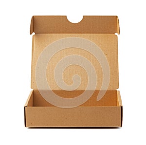 Open brown cardboard box isolated on white