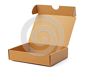 Open brown cardboard box isolated on white