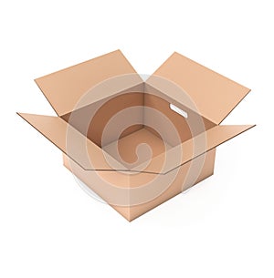 Open brown corrugated carton box. 3d rendering illustration isolated