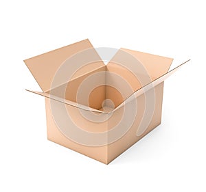 Open brown corrugated carton box. Big shipping packaging. 3d rendering illustration isolated