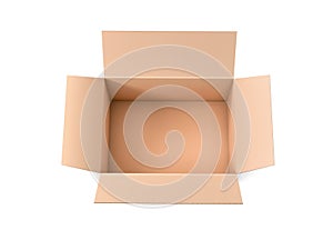 Open brown corrugated carton box. Big shipping packaging. Empty container. 3d rendering illustration isolated