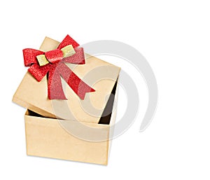 Open brown gift box.