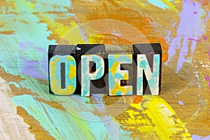 Open for business store hours sign greeting marketing advertisement