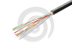 Open cable insulator of shielded isolated on white.