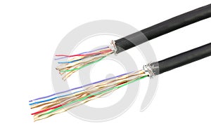 Open cable insulator of shielded isolated on white.