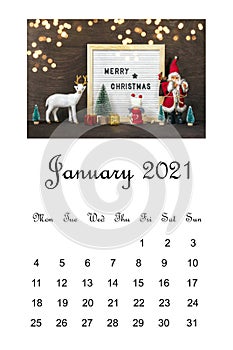 Open Calendar January 2021, Christmas composition on white background Education, goals, resolutions, plan, new year new me concept