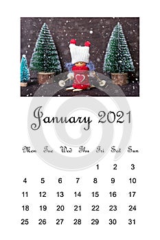 Open Calendar January 2021, Christmas composition on white background Education, goals, resolutions, plan, new year new me concept