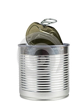 Open can for canned food isolated on a white background.