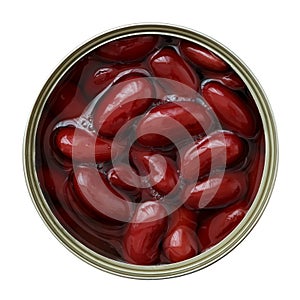 Open can of red kidney beans from above. Isolated on white.