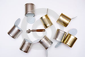 Open cans and a can opener