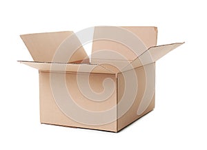 Open cardboard box on background