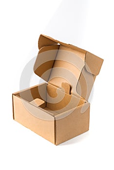Open cardboard Box or brown paper package box isolated with soft