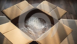 Open Cardboard Box with Bubble Wrap