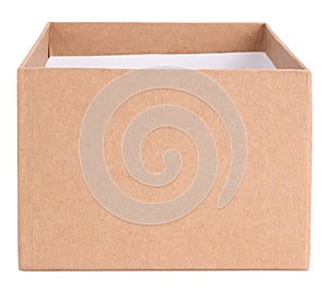 Open cardboard box isolated on a white background
