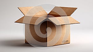 Open cardboard box on light background with minimal shadows and soft lighting.