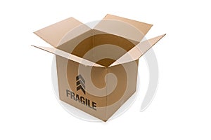 Open Cardboard Box Over a White Background
