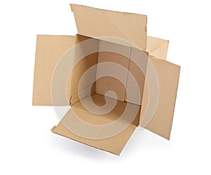 Open cardboard box on white