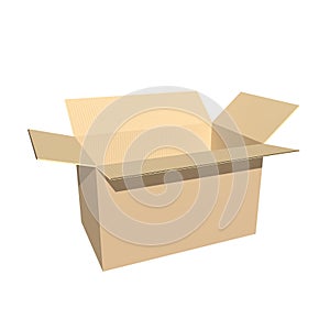 Open cardboard box on white. 3d rendering.