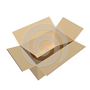 Open cardboard box on white. 3d rendering.